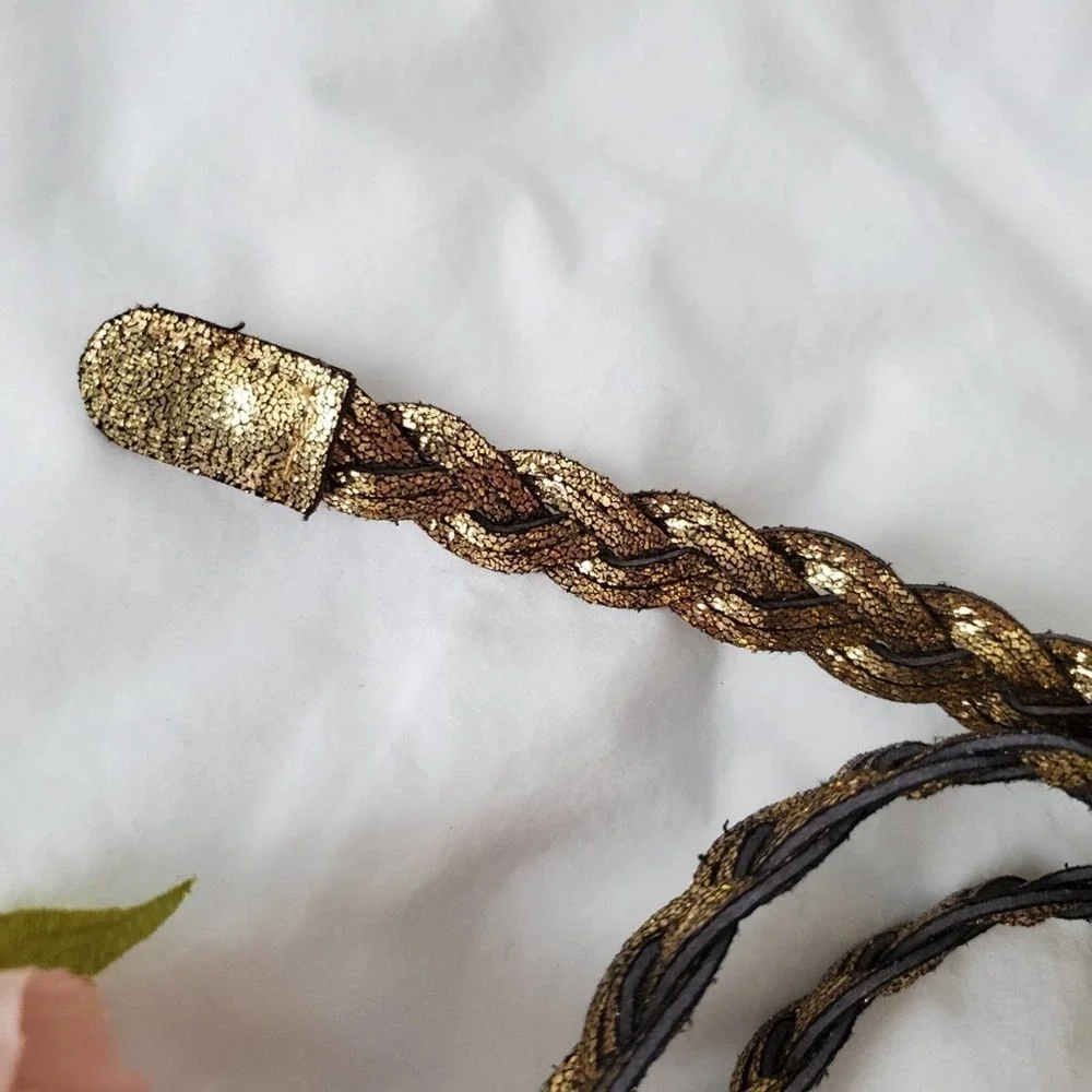 Faux Leather Braided Belt Glitter Size S/M